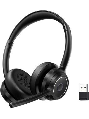 Wireless USB Headset with Boom Mic - Black